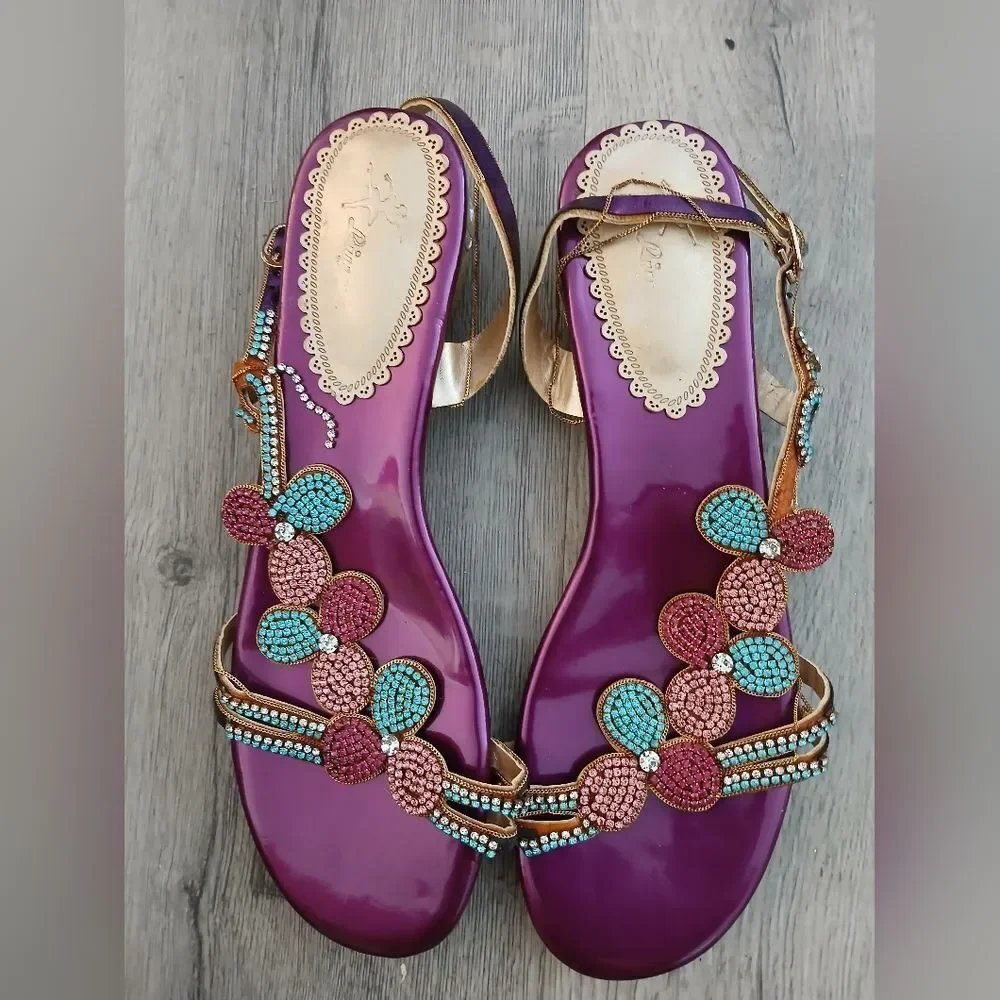 Purple and Gold Women's Sandals - Picture 1 of 7